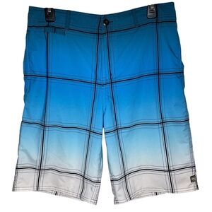Ocean Current Black & Blue Plaid Lightweight Beach Swim Trunks Board Shorts